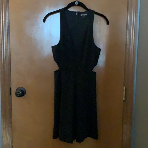 Express Black mini dress with cutouts+ deep V - Picture 1 of 4
